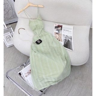 Đầm maxi yếm đan lưng H3748 (+hình thật trên sàn)