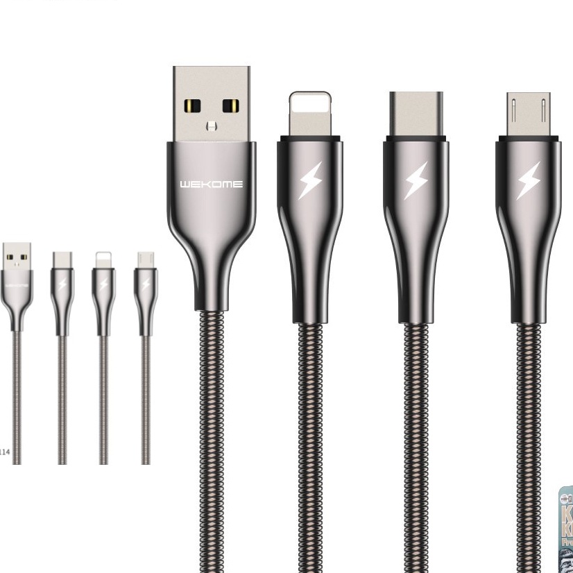 CHÍNH HÃNG DÂY CÁP SẠC HỘP SẮT KING KONG 3A WK Full Box,Cho SS MICRO USB IP TYPE C