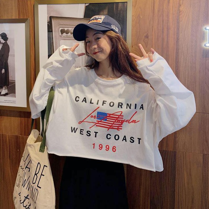 [ Có Ảnh Thật ] Áo thun tay dài form rộng - phông croptop lá cờ