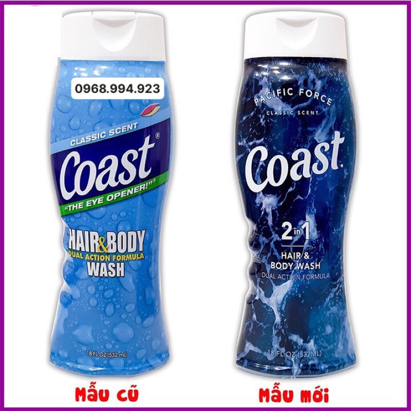 Dầu gội và sữa tắm 2 in 1 Coast 532ml mẫu mới