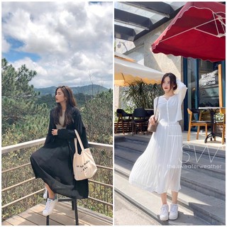 Chân váy xoè dập ly voan mỏng (Ảnh thật)