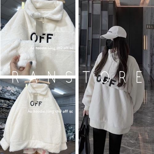 Áo khoác lông thiết kế tay dài chữ OFF / Áo khoác mùa đông unisex form rộng trẻ trung cá tính_ranstore