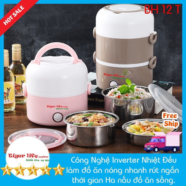 Hộp Cơm Hâm Nóng Và Nấu cơm Inox 3 Tầng, Hộp cơm cắm điện Làm Nóng Bằng Hơi Nước Siêu Tốc model 2021 Tặng Full đồ | BigBuy360 - bigbuy360.vn