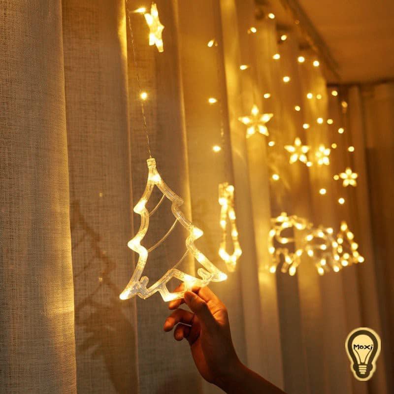Dây đèn LED thả rèm trang trí giáng sinh NOEL Tuần Lộc Cây Thông dài 2,5 Mét