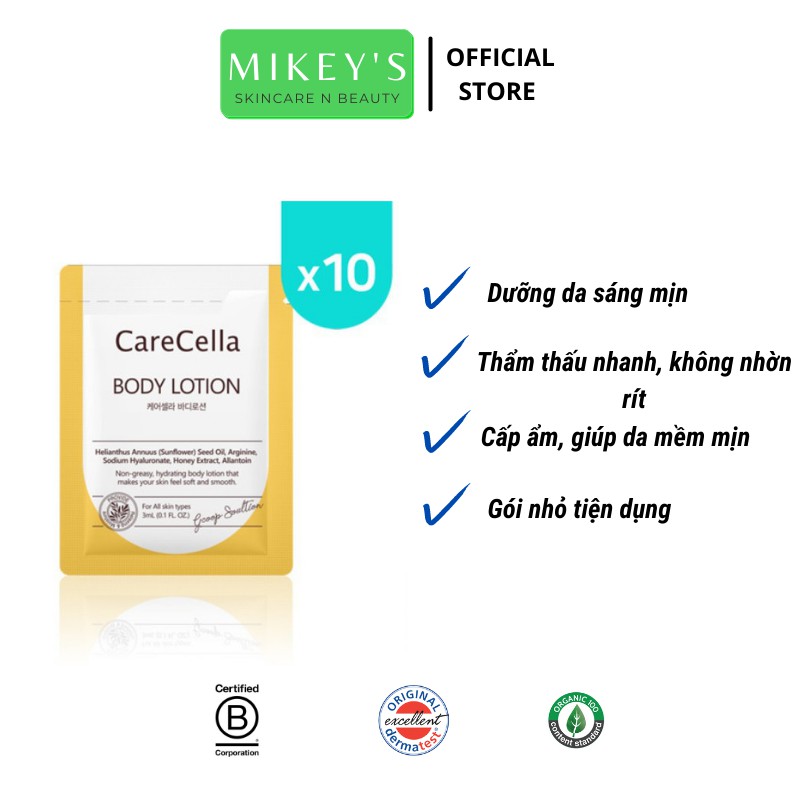 Sample sữa dưỡng thể CHỐNG NẮNG Carecella Mikeybeauty92 TRẮNG DA chính hãng Hàn Quốc (SET 10 gói) | BigBuy360 - bigbuy360.vn