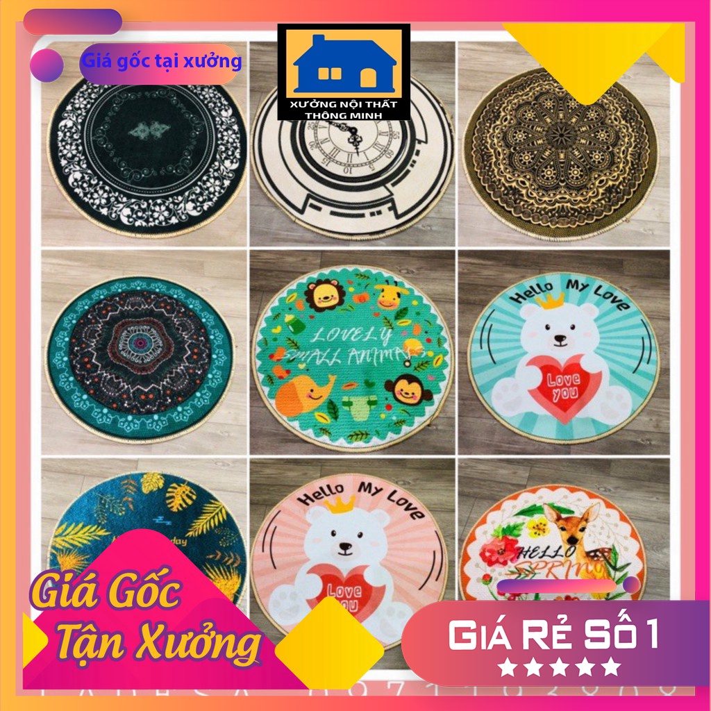 Thảm trải sàn, thảm bali hình tròn dùng để lót ngồi, chùi chân, decor phòng đường kính 35cm