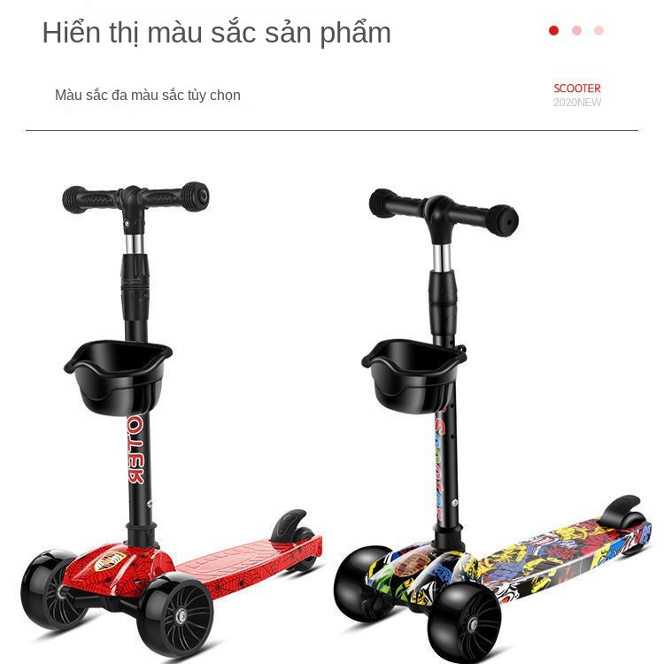 ▩☃❄Xe trượt Scooter trẻ em gấp nháy ba bánh bốn 2-3-4-5-6-12 tuổi ván cho bé