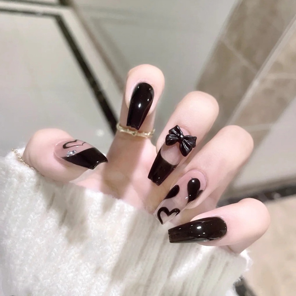 Set 24 móng tay giả đính nơ xinh xắn