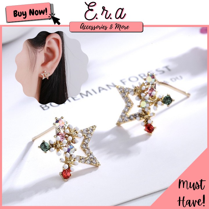 Bông Tai Nữ Hợp Kim Cao Cấp ERASHOP 00212 - Ngôi Sao Đính Hoa Đá Đơn Giản, Nữ Tính, Phù Hợp Đeo Thường Ngày Hoặc Đi Tiệc