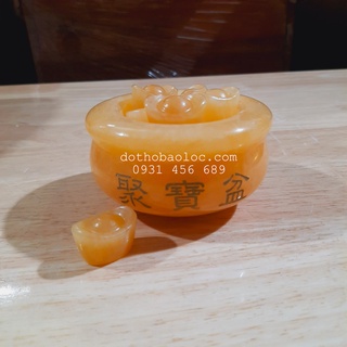 Bát tụ bảo bồn đá ngọc hoàng long tự nhiên 100% + 10 thỏi vàng chiêu tài lộc - đường kính 10cm