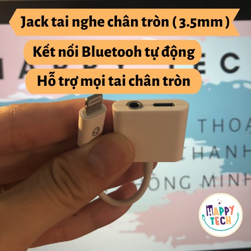 [ Freeship ] - Cáp chuyển tai nghe iPhone 2 cổng, Jack chuyển đổi vừa dùng sạc và tai nghe cùng lúc - Happytech