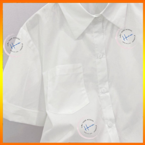 Áo Sơ Mi Trắng Cộc Tay Nữ Cổ Bẻ Có Túi Trước Ngực Form Rộng
