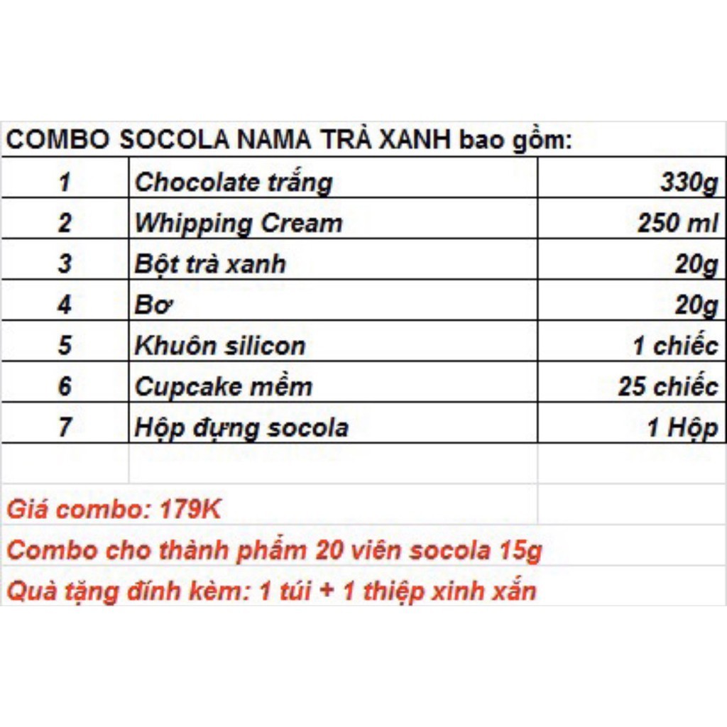 COMBO SOCOLA NAMA TRÀ XANH