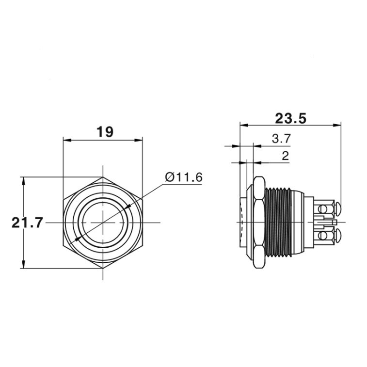 Nút công tắc nhấn nhả bằng kim loại cỡ 16mm