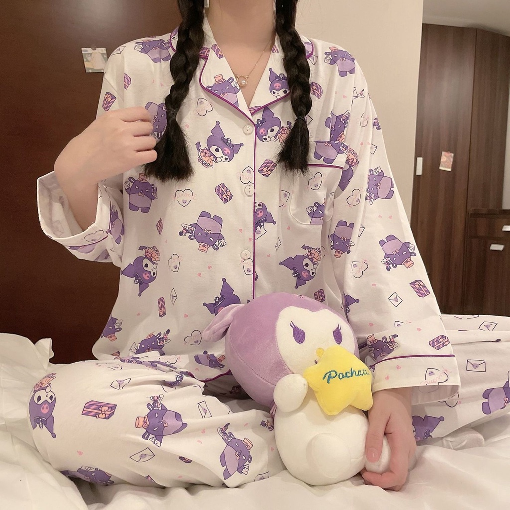 Bộ Đồ Ngủ Tay Dài Chất Cotton In Họa Tiết Dâu Tây / Gấu Dễ Thương Thời Trang Xuân Thu Cho Nữ