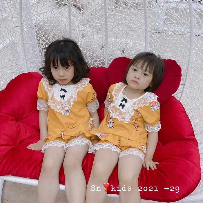 Bộ Pijama Phối Ren Cách Điêu Cực Xinh Cho Bé Gái NamKidShop V326