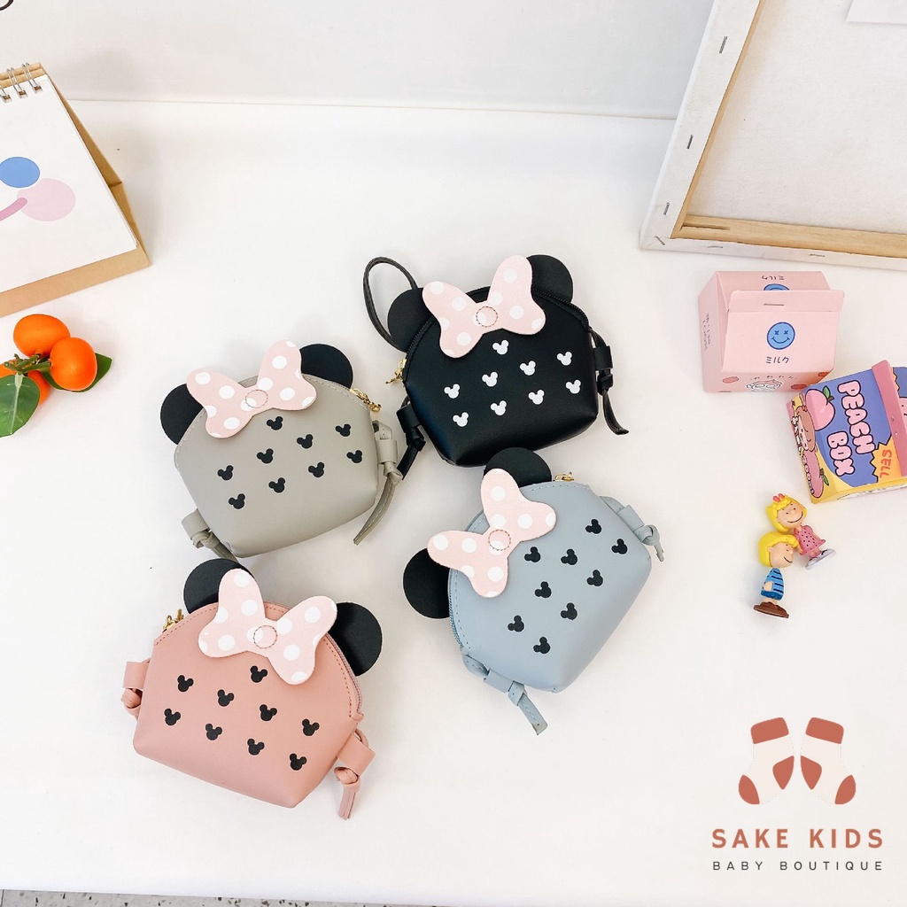 Túi đeo chéo Nơ Mickey chất da mềm nhiều màu đáng yêu cho bé gái kiểu dáng Hàn Quốc mẫu mới nhất TMIC