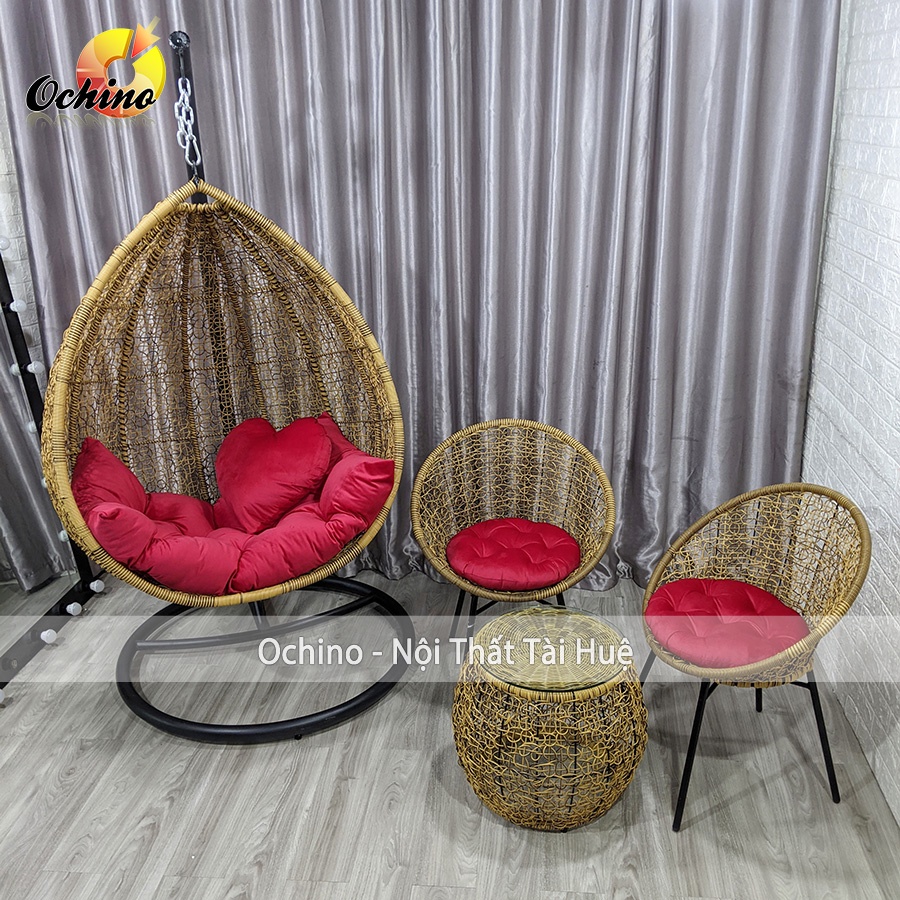 Xích Đu Trứng, Xích Đu Sân Vườn Nhựa Giả Mây Cao Cấp Sang Chảnh Mẫu Rối Cách Điệu (Có Sẵn)