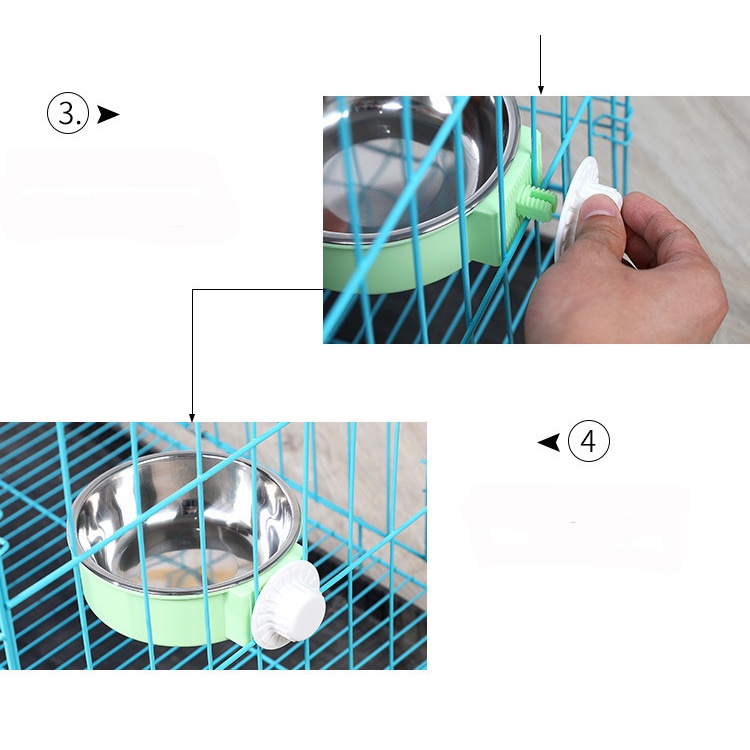 Bát ăn trơn inox gắn chuồng cho chó mèo / Chén ăn inox treo chuồng thú cưng