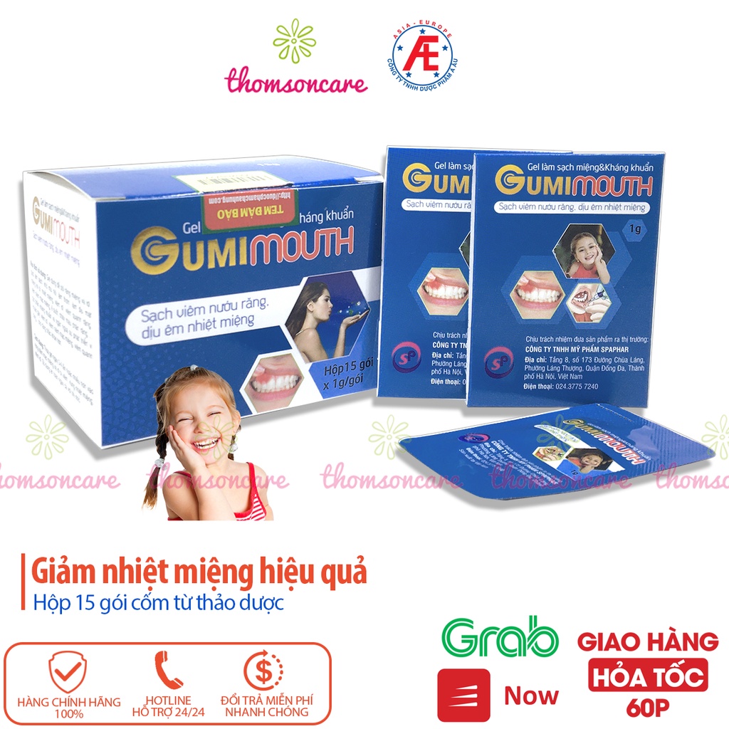 Gói bôi nhiệt miệng Gumimouth có Nano bạc giúp sát khuẩn, lành nhanh, gel vệ sinh nướu răng lợi