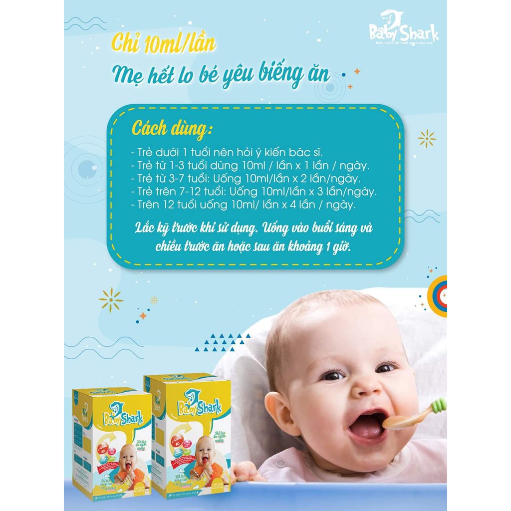 Siro Ăn Ngon BABY SHARK Dinh Dưỡng Cho Trẻ THẤP CÒI ĐỀ KHÁNG KÉM (1 hộp/ 30 gói)