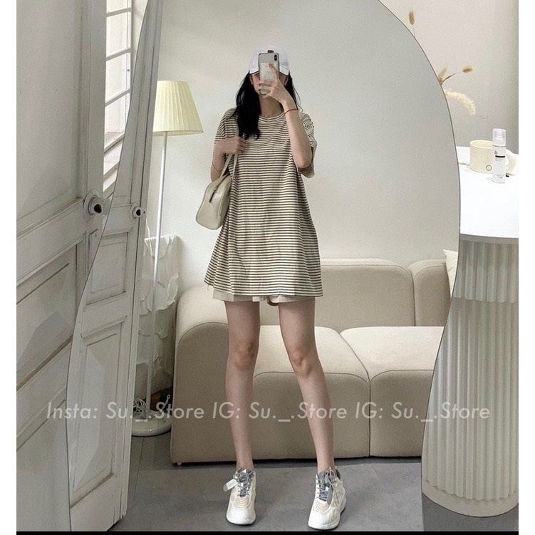 Bộ quần áo nữ 🌸 Set áo thun mix quần short kaki giả váy kẻ ngang bánh bèo Ulzzang dành cho nữ MYLADY