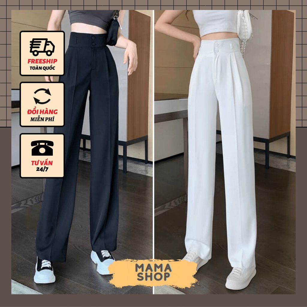 Quần tây ống rộng nữ cạp lưng cao 2 khuy, quần ống suông nữ culottes cạp siêu cao 2 khuy khóa trước vải tuyết mưa