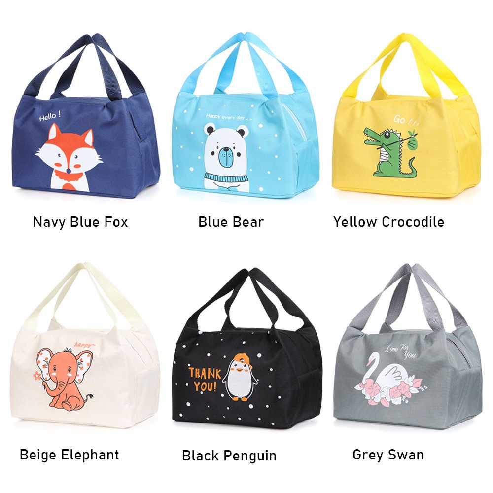 Túi Đựng Hộp Cơm Trưa Giữ Nhiệt Bằng Vải Oxford In Họa Tiết Hoạt Hình Dễ Thương