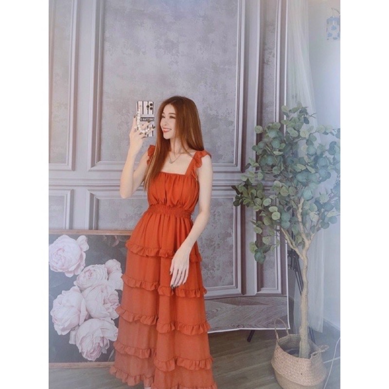 Đầm maxi hai dây tầng xoè phồng đi chơi đi biển siêu xinh