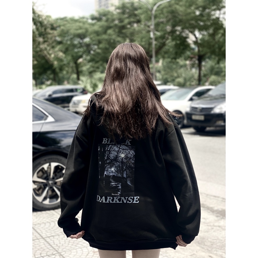 Áo hoodie nỉ bông Monster X Street Black Dark nam nữ form rộng thu đông Local Brand