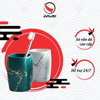 Cốc đựng bàn chải đánh răng 300ml, hoạ tiết vân đá sang trọng, Cốc đựng bàn chải
