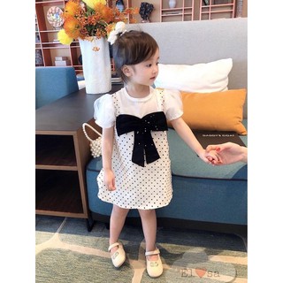 Váy bé gái CHẤM BI NƠ NGỌC TRAI siêu xinh cho bé từ 1-5 Tuổi
