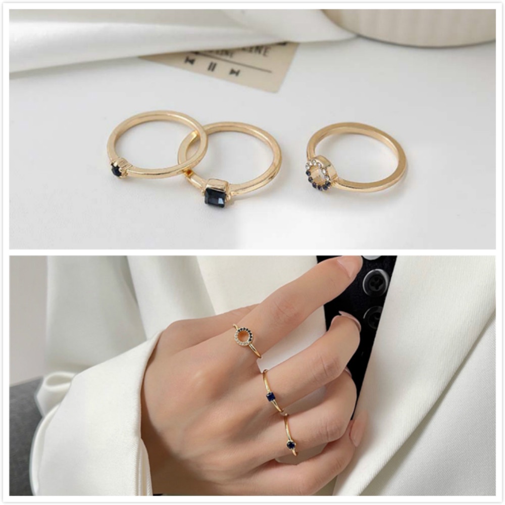 Bộ 3 Nhẫn Hợp Kim Đính Đá Thời Trang