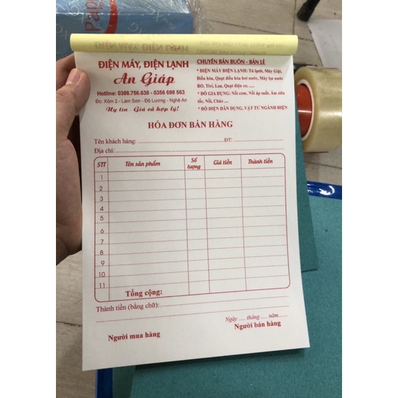 In 10 cuốn hoá đơn bán hàng theo yêu cầu khổ A5,A6 lấy ngay loại 100 tờ 1 quyển