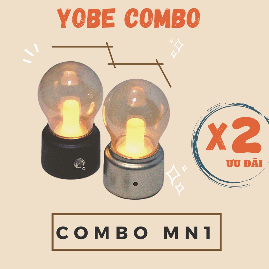 COMBO Đèn Ngủ LED Pin Sạc SÁNG 25h LIÊN TỤC, Tích Điện, Ánh Sáng Vàng, Dùng Để Bàn, DECOR Trang Trí - YOBE