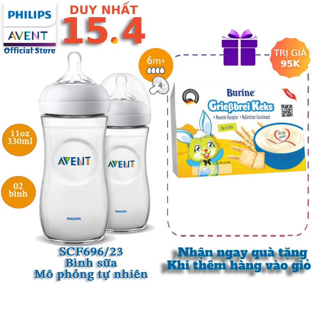 Combo 2 Bình sữa mô phỏng tự nhiên Philips Avent (330ml) cho bé từ 6 tháng tuổi SCF696/23