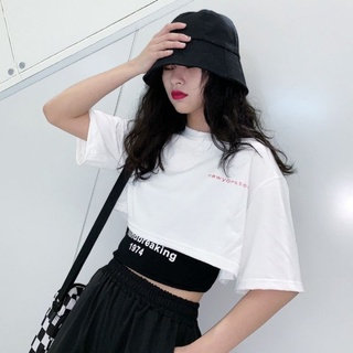 Áo croptop 9k tay ngắn, set áo thun croptop & bra groundbreaking 1974, 2 màu