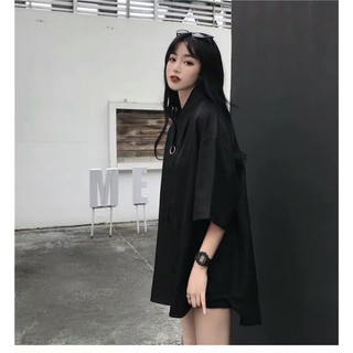 Đầm sơ mi đen thắt lưng kiểu