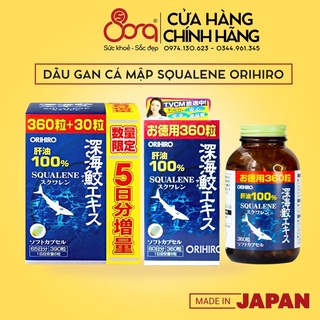 Viên uống sụn vi cá mập, dầu gan cá Orihiro Squalene Nhật Bản hộp 360/ 390 viên  [Date 2024]