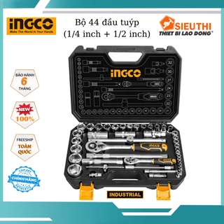 Bộ tuýp 44 chi tiết ingco hkts42441 bộ 44 đầu tuýp kèm 2 cờ lê tự động 1/4" và 1/2", đầu lắc léo 1/4" và 1/2", đầu tuýp