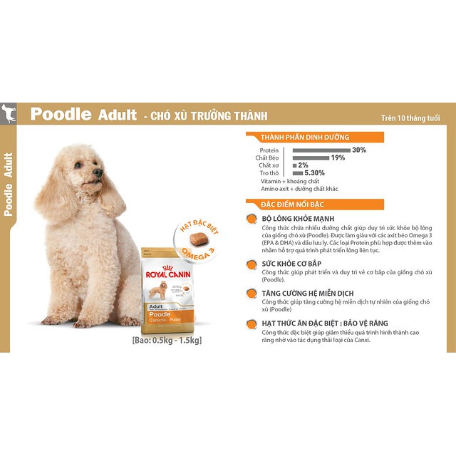 1.5kg(❁´◡`❁)ROYAL CANIN POODLE ADULT Duy trì sức khoẻ của lông Hình dạng hạt độc quyền giúp chó dễ dàng nhai,