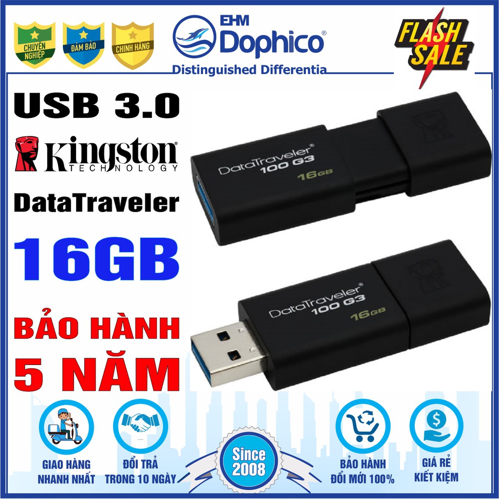 USB 3.0 Kingston 32GB/16GB – DataTraveler 100G3 – CHÍNH HÃNG – Bảo hành 5 năm