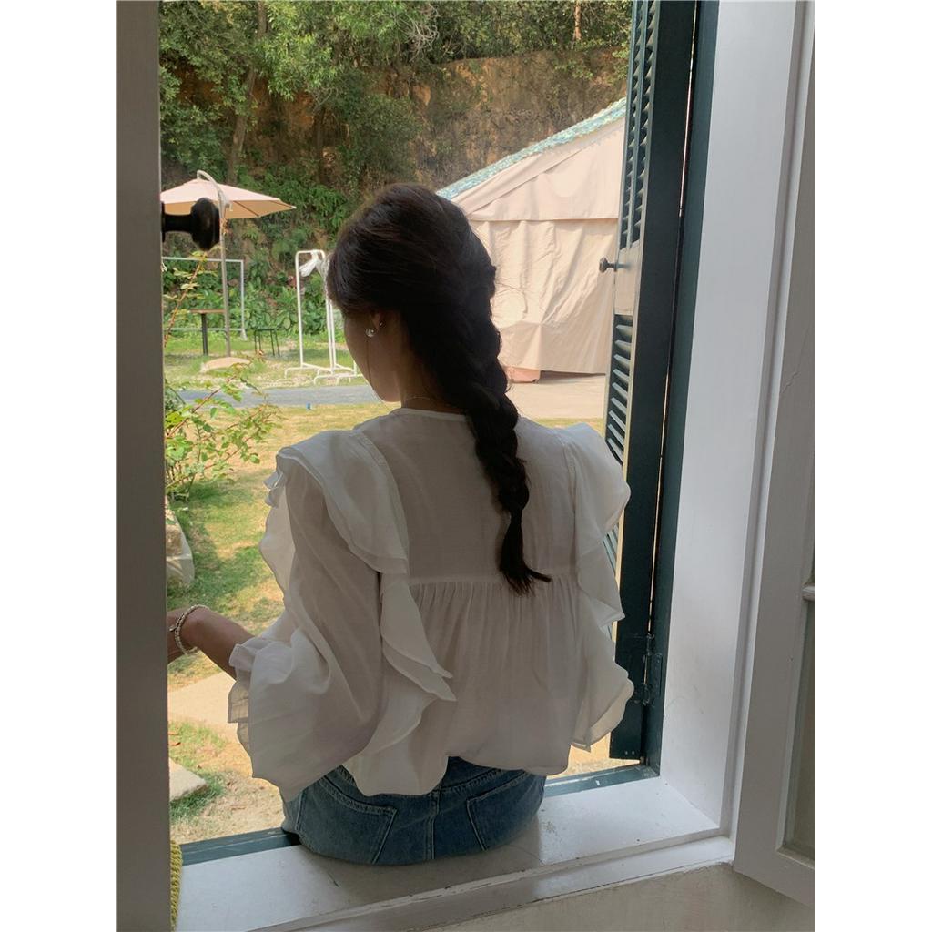 Áo Sơ Mi Trắng Dài Tay Xếp Ly Tinh Tế 61912