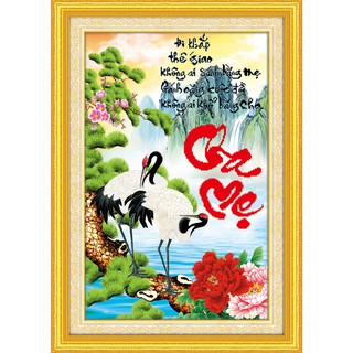 Tranh đính đá toàn bộ 5d, tranh treo tường chữ thư pháp CHA MẸ