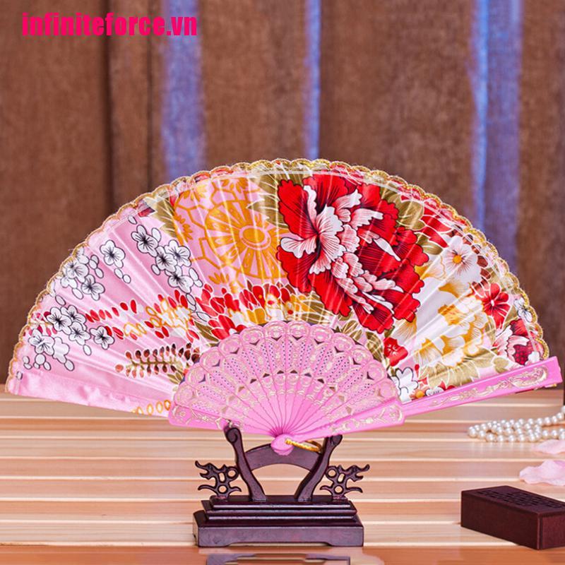 Quạt Vải Lụa Cầm Tay Họa Tiết Hoa Xinh Xắn
