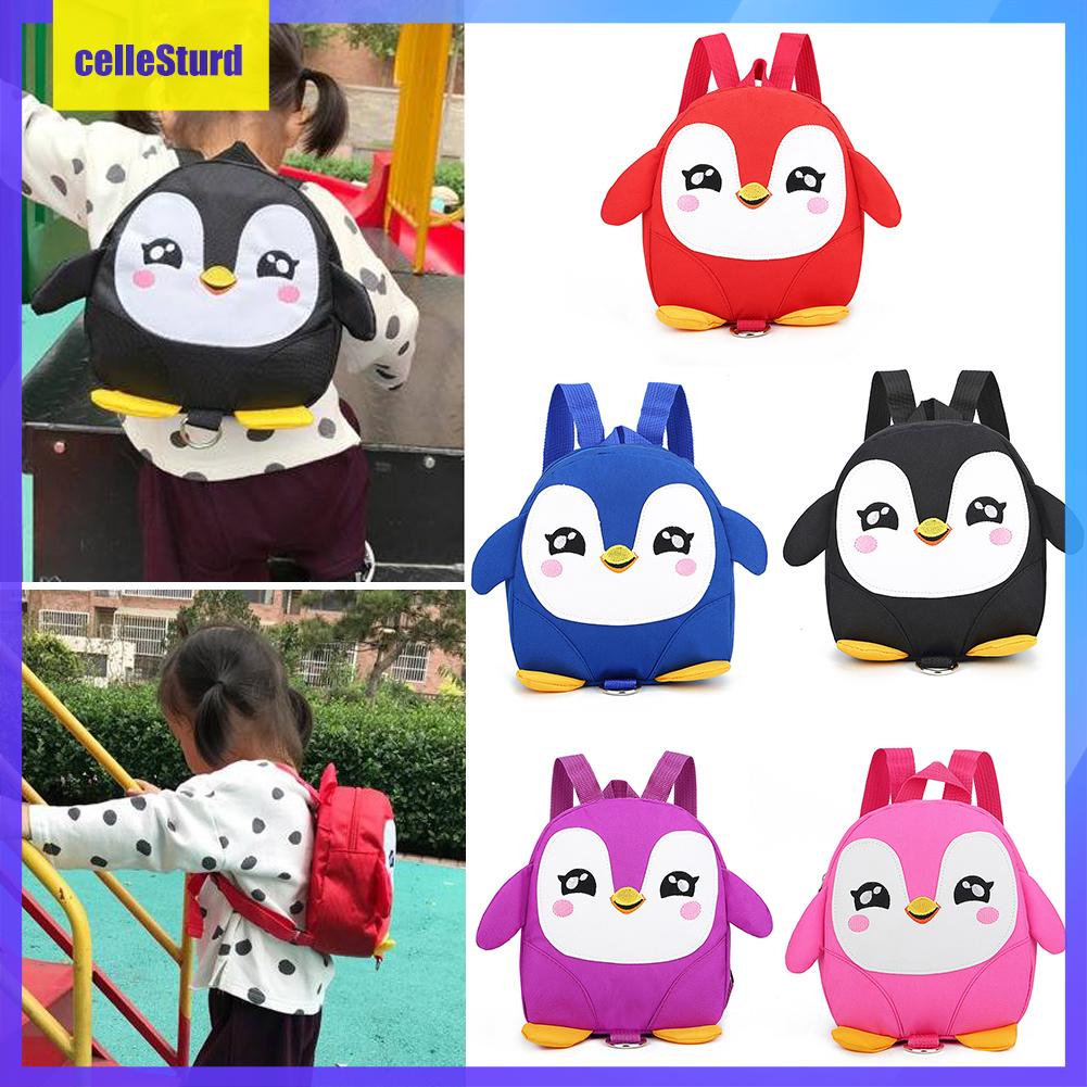 Balo hình chim cánh cụt hoạt hình có dây chống lạc cho bé