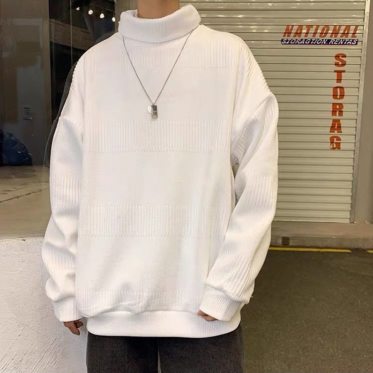 Áo Khoác Sweater Cổ Lọ Dáng Rộng Màu Trắng Đen Phong Cách Hàn Quốc Cho Nam Giới | BigBuy360 - bigbuy360.vn