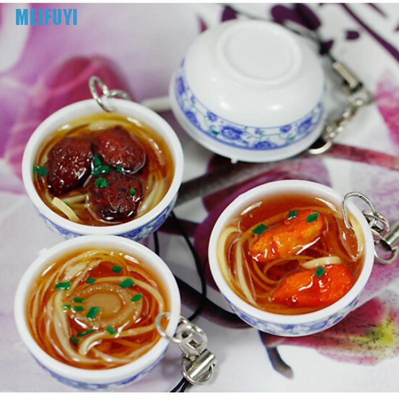 1 Móc Khóa Hình Tô Đựng Thức Ăn Trung Hoa Màu Trắng Và Xanh Dương Dễ Thương 439v