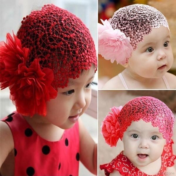 Mũ ren trùm đầu có đính hoa dễ thương cho bé