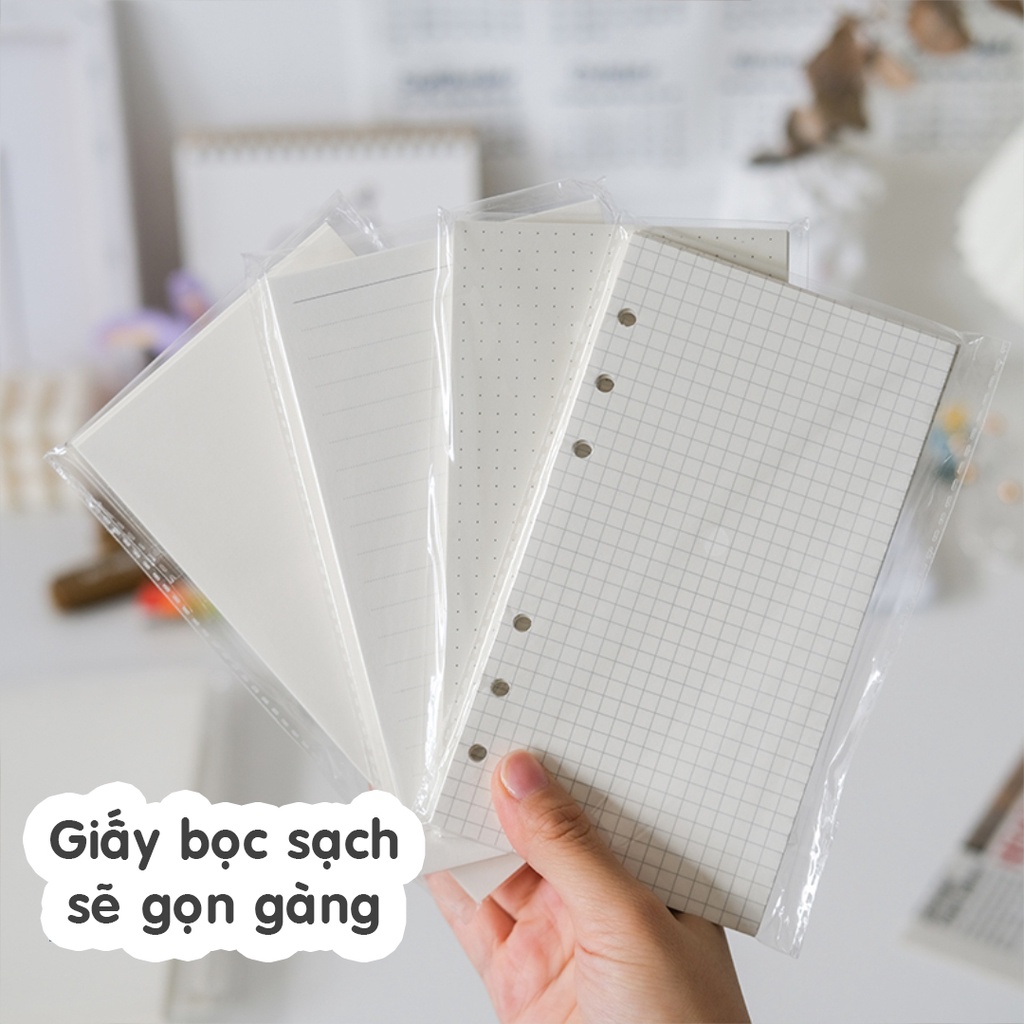 [Mã LIFE20KALL giảm 10% đơn 50K] Sổ còng B5_A5 , bìa còng , giấy refill vuông_chấm_ngang 45 tờ gáy inox bullet journal